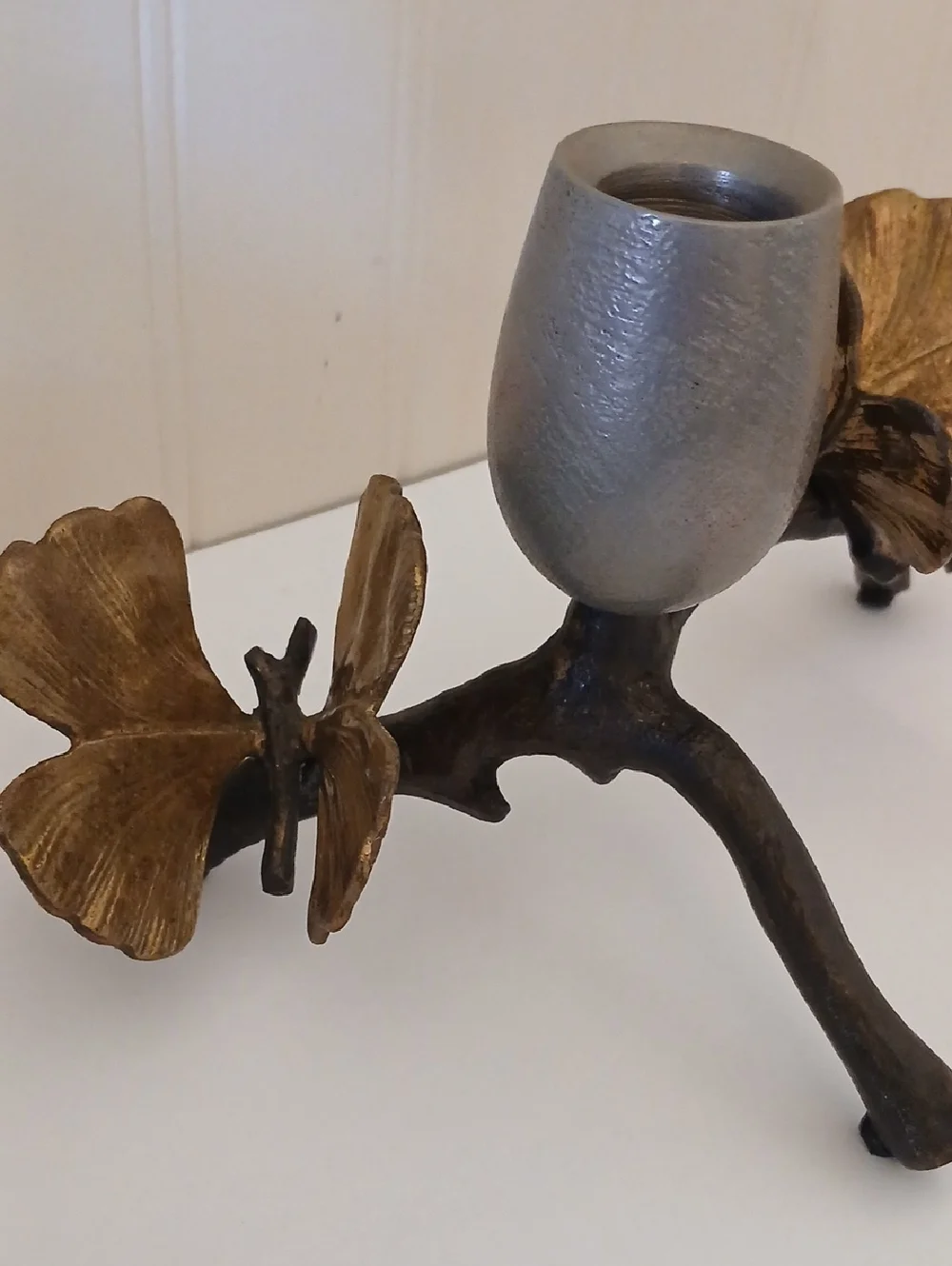 Micheal Aram Butterfly  Ginkgo Branches Butterfly Candleholder Brass Whimsy Art